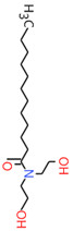 Structure chimique représentative du CDE, avec notation SMILES : CCCC(=O)N(CCO)CCO